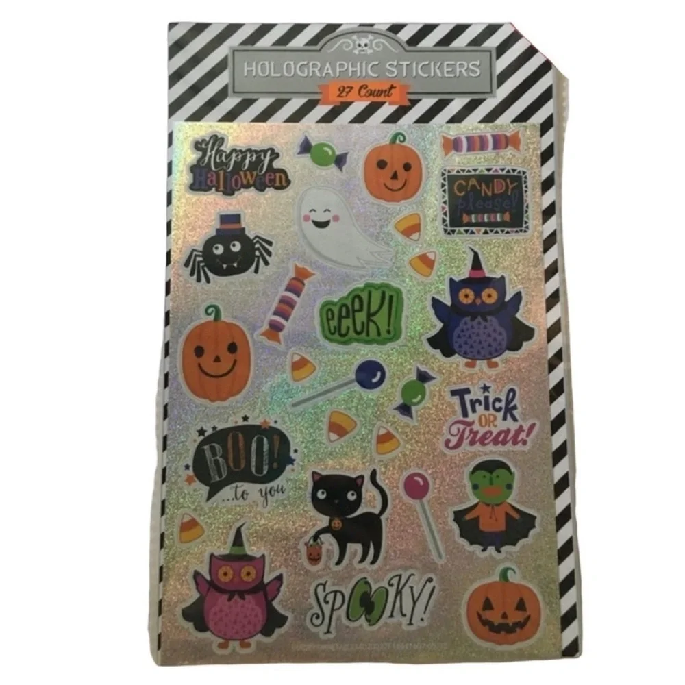 Halloween Stickers Holographic Googly Eyes Bats Cats Pumpkins Monsters Spiders